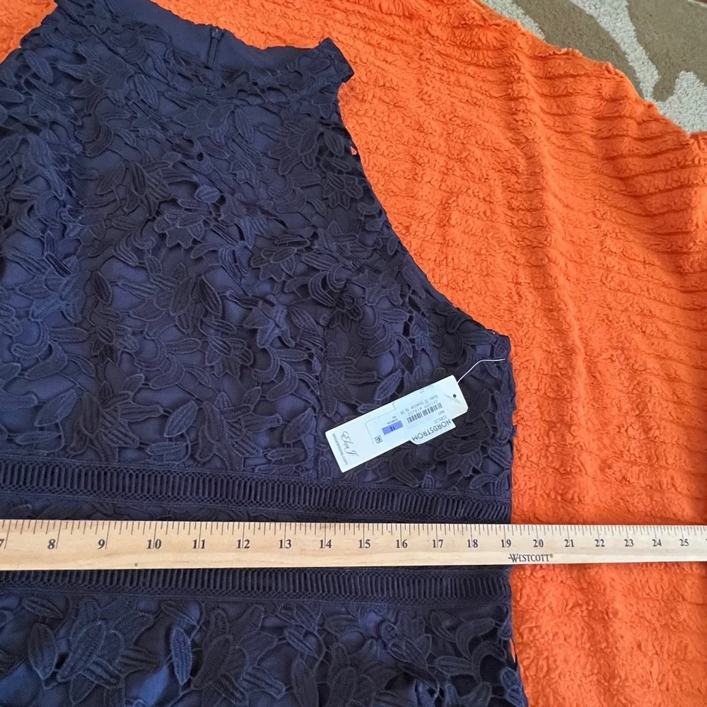 New Eliza‎ J Women Asymmetric Hem Mock Neck Lace Dress size 18 Navy Cocktail - Picture 9 of 16